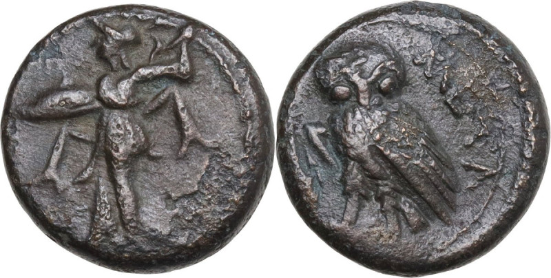 Greek Italy. Southern Lucania, Metapontum. AE 14 mm, 250-207 BC. Obv. Athena Pro...