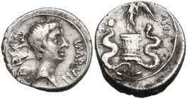 Augustus (27 BC - 14 AD). Quinarius, Uncertain mint in Asia Minor, 29-26 BC. Obv. Head of Octavian, bare, right. Rev. Victory, draped, standing left, ...