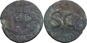 Augustus (27 BC - 14 AD). AE Sestertius, 17 BC. Obv. Wreath. Rev. Large SC surrounded by legend. RIC I (2nd ed.) 345. AE. 17.00 g. 31.50 mm. About VF.