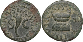 Augustus (27 BC - 14 AD). AE Quadrans, 9 BC. Obv. Cornucopiae flanked by S C. Rev. Garlanded altar. RIC I (2nd ed.) 422. AE. 2.80 g. 17.00 mm. VF.