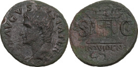 Divus Augustus (died 14 AD). AE Dupondius. Rome mint. Struck under Tiberius, circa AD 31-37. Obv. Radiate head left. Rev. Altar. RIC I (2nd ed.) (Tib....