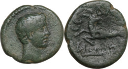 Augustus (27 BC - 14 AD). AE 17 mm, Cyzicus mint (Mysia). Obv. Head right. Rev. Capricorn left, head right. RPC I 2245. AE. 3.22 g. 17.00 mm. Dark oli...