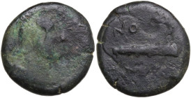 Sicily. Agyrium. AE 20 mm, 317-280 BC. Obv. Helmeted head right. Rev. Club. CNS III 20; HGC 2 54. AE. 7.60 g. 20.00 mm. RRR. Rare type. About F/F.