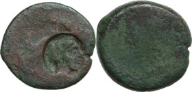 Sicily. Akragas. Countermark on earlier AE Tetras, c. 405-367 BC. Obv. Crab; countermark: head of Herakles to right, wearing lion skin headdress, all ...
