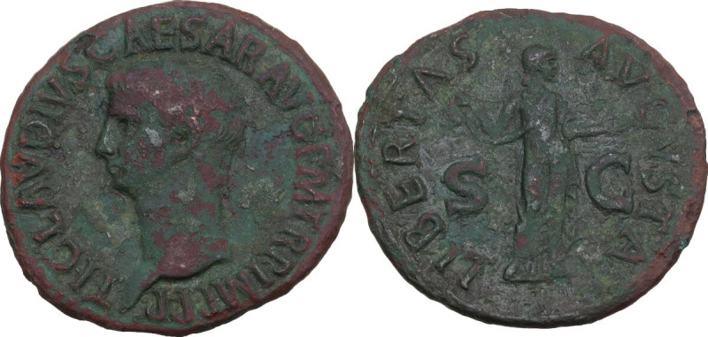 Claudius (41-54). AE As. Rome mint. Struck AD 41-42. Obv. Bare head left. Rev. L...