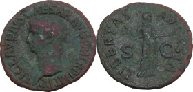 Claudius (41-54). AE As. Rome mint. Struck AD 41-42. Obv. Bare head left. Rev. Libertas standing right, holding pileus and extending left hand. RIC I ...