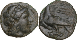 Sicily. Akragas. Phintias Tyrant (287-279 BC). AE 19 mm, c. 275-240 BC. Obv. Head of Apollo right, laureate. Rev. Two eagles on hare left; the nearer ...