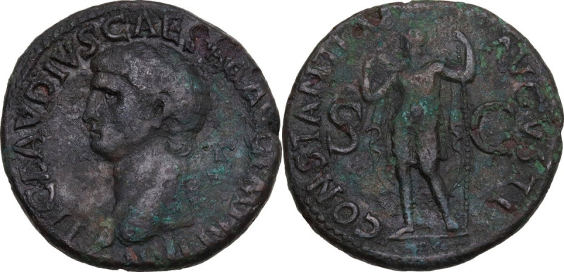 Claudius (41-54). AE As. Rome mint. Struck AD 42-43. Obv. Bare head left. Rev. C...