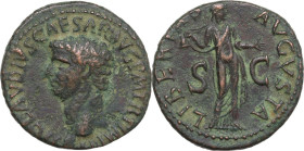 Claudius (41-54). AE As, 50-54. Obv. Head of Claudius, bare, left. Rev. Libertas standing, to front, holding pileus in right and extending left hand. ...