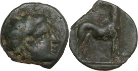 Sicily. Eryx. AE Onkia, c. 410 BC. Obv. Female head right. Rev. Hound advancing right, head left. HGC 2 317; CNS I 7. AE. 0.87 g. 10.00 mm. RR. Nice g...