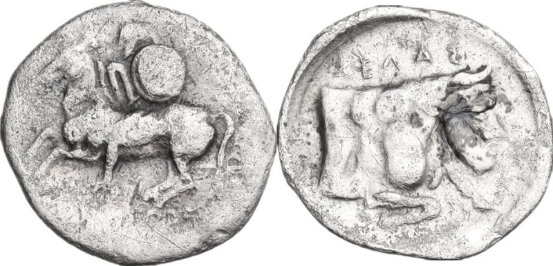 Sicily. Gela. AR Litra, c. 430-425 BC. Obv. Warrior on horseback left. Rev. Fore...