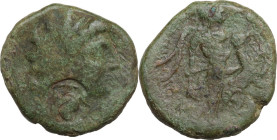 Sicily. Gela. AE 22 mm, 2nd-1st century BC. Obv. Head of river god right, wearing wreath of reed; c/m. Rev. Warrior sacrificing ram right. CNS III 63....