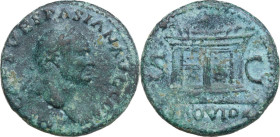 Vespasian (69-79). AE As, 71 AD. Obv. Laureate head right. Rev. Altar-enclosure. RIC II-p. 1 (2nd ed.) 314. AE. 10.20 g. 26.00 mm. Light turquoise gre...