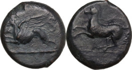 Sicily. Kainon. AE 22 mm, c. 365 BC. Obv. Griffin running left. Rev. Horse prancing left. CNS I 1. AE. 10.30 g. 22.00 mm. VF.