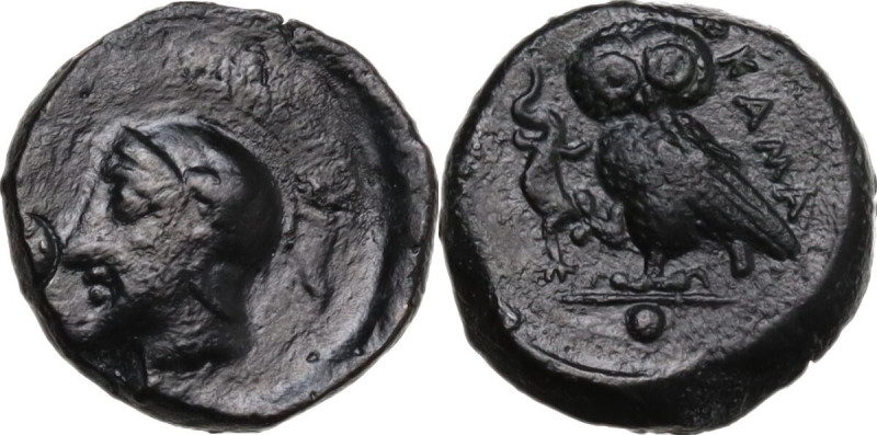 Sicily. Kamarina. AE Onkia, 425-405 BC. Obv. Helmeted head of Athena left. Rev. ...