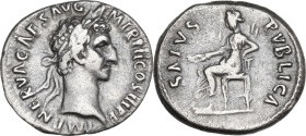 Nerva (96-98). AR Denarius, 97 AD. Obv. Laureate head right. Rev. Salus seated left, holding corn-ears and resting elbow on chair. RIC II 20. AR. 3.43...