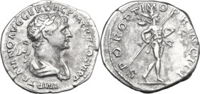 Trajan (98-117). AR Denarius, 112-114. Obv. Bust right, laureate, draped. Rev. Mars advancing right, carrying trophy and holding spear. RIC II 269. AR...