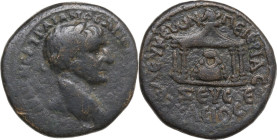 Trajan (98-117). AE 25 mm, Seleucia Pieria mint (Seleucis and Pieria, Syria). Obv. Laureate head right. Rev. Tetrastyle temple surmounted by eagle, co...