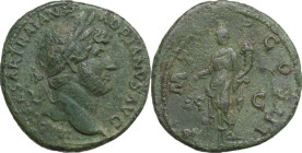 Hadrian (117-138). AE As, 121-123. Obv. Head of Hadrian, laureate, right. Rev. Pax standing left, holding branch and cornucopia. RIC II-p. 3 (2nd ed.)...