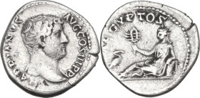 Hadrian (117-138). AR Denarius, 130-133. Obv. Bust right, draped on left shoulder. Rev. Egypt reclining left, holding sistrum; at feet, ibis. RIC II-p...