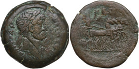 Hadrian (117-138). AE 35 mm, Alexandria mint (Egypt), dated RY 6 (121-122). Obv. Laureate head right. Rev. Emperor in quadriga right, holding branch a...