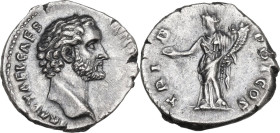 Antoninus Pius as Caesar (25 February-10 July 138 AD). AR Denarius. Obv. Head right. Rev. Concordia standing left, holding patera and cornucopiae. RIC...