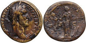 Antoninus Pius (138-161). AE Sestertius, 144 AD. Obv. Head of Antoninus Pius, laureate, right. Rev. Salus, draped, standing left, feeding out of pater...