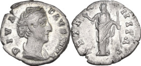 Diva Faustina I (after 141 AD). AR Denarius, 141 AD. Obv. Draped bust right. Rev. Aeternitas standing left, raising right hand and holding sceptre in ...