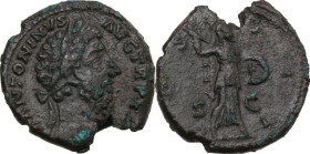 Marcus Aurelius (161-180). As, 170-171. Obv. Head of Marcus Aurelius, laureate, right. Rev. Minerva, helmeted, draped, advancing right, brandishing ja...