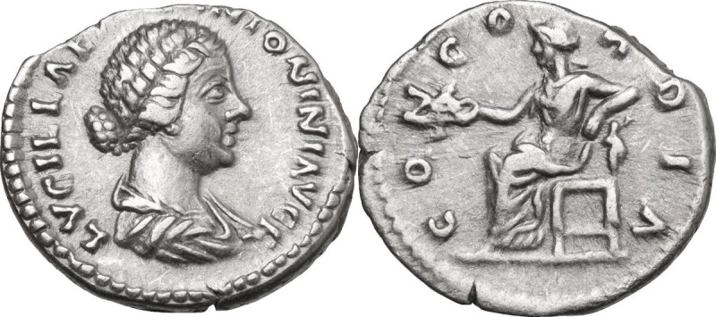 Lucilla, wife of Lucius Verus (died 183 AD). AR Denarius, 164-180. Obv. Draped b...