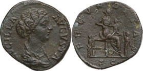 Lucilla, wife of Lucius Verus (died 183 AD). Sestertius, Rome mint, 164-169 AD. Obv. Bust of Lucilla, hair waved and fastened in a low chignon at back...