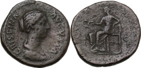Crispina, wife of Commodus (died 183 AD). AE Sestertius, Rome mint. Struck under Commodus. Obv. Draped bust right. Rev. Salus seated left, holding pat...