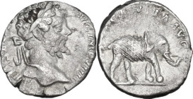 Septimius Severus (193-211). AR Denarius, 197 AD. Obv. Laureate head right. Rev. Elephant right, cuirassed. RIC IV 100. AR. 2.70 g. 16.50 mm. VF.