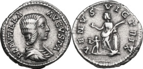 Plautilla (died 212 AD). AR Denarius, 202-205. Obv. Draped bust right. Rev. Venus standing left, holding apple and palm, resting left elbow on shield;...