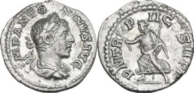 Elagabalus (218-222). AR Denarius, 219 AD. Obv. Laureate and draped bust right. Rev. Pax advancing left, holding branch and sceptre. RIC IV 21. AR. 2....