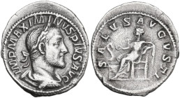 Maximinus I (235-238). AR Denarius, 235-236. Obv. IMP MAXIMINVS PIVS AVG. Laureate, draped and cuirassed bust right. Rev. SALVS AVGVSTI. Salus seated ...