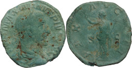 Maximinus I (235-238). AE Sestertius, 235-236. Obv. Laureate, draped and cuirassed bust right. Rev. Pax standing left, holding branch and sceptre. RIC...