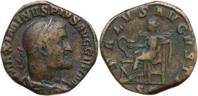 Maximinus I (235-238). AE Sestertius, 236-238. Obv. Bust of Maximinus I, laureate, draped, cuirassed, right. Rev. Salus, draped, seated left, feeding ...