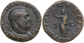 Balbinus (238 AD). AE Sestertius. Rome mint. 1st emission. Obv. Laureate, draped, and cuirassed bust right. Rev. Balbinus standing left, holding branc...