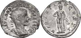 Gordian III (238-244). AR Antoninanus, 241-243. Obv. Radiate, draped and cuirassed bust right. Rev. Hercules standing right, leaning on club set on ro...