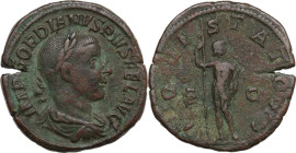 Gordian III (238-244). AE Sestertius, 241-244. Obv. Laureate, draped and cuirassed bust right. Rev. Jupiter standing right, holding sceptre and thunde...
