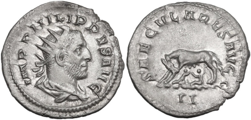 Philip I (244-249). AR Antoninianus, 248 AD. Obv. Bust of Philip the Arab, radia...