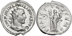 Philip I (244-249). AR Antoninianus, 244-247. Obv. Bust of Philip the Arab, radiate, draped, cuirassed, right. Rev. Felicitas, draped, standing left, ...