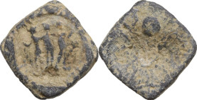 PB Tessera, 19.0x19.5 mm, Asia Minor, 1st-3rd century AD. D/ The Tree Graces dancing front. R/ Uncertain. PB. 9.60 g. About VF.