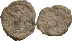PB Tessera, Asia Minor, 1st-4th century AD. D/ Nike standing left, holding wreath and palm. R/ Blank. PB. 4.40 g. 16.50 mm. VF.
