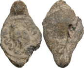 PB Seal, Asia Minor, 1st-4th century AD. D/ Head of hero Perseus right, wearing Phrygian helmet; behind, serpent coiling. R/ Blank. PB. 3.30 g. 22.00 ...