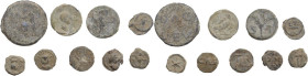 Lot of nine (9) lead tesserae to be sorted. PB.