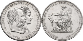Austria. Franz Joseph (1848-1916). AR 2 Gulden 1879, Wien mint. KM XM5; Dav. 31. AR. 24.67 g. 36.00 mm. EF. Commemorating the silver wedding anniversa...