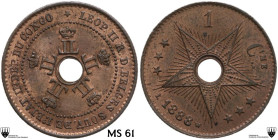 Congo. AE Centime 1888. KM 1. AE. Encapsulated by Classical Coin Grading MS 61.