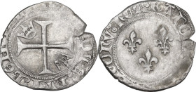 France. Charles VII (1422-1461). AR Petit blanc aux trois lis, Lyons mint, after 1423. Duplessy 465. AR. 1.90 g. 21.50 mm. About VF.